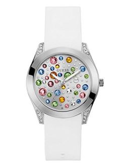 Silver-Tone and White Jeweled Watch