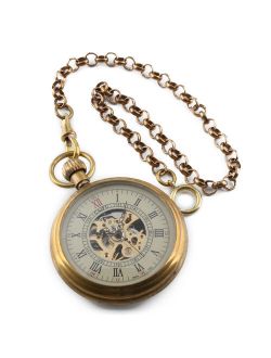 Hand-winding Brass Mechanical Pocket Watch Mens Golden Classic  Chain Gift