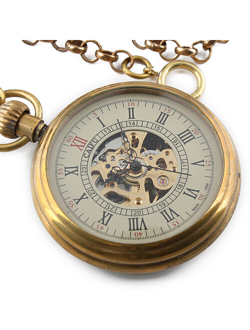 Hand-winding Brass Mechanical Pocket Watch Mens Golden Classic  Chain Gift