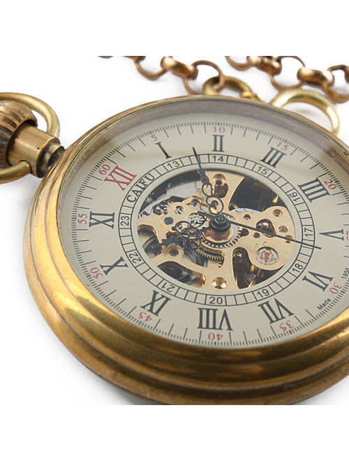 Hand-winding Brass Mechanical Pocket Watch Mens Golden Classic  Chain Gift