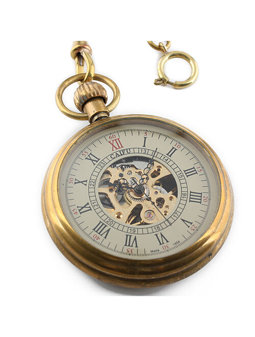 Hand-winding Brass Mechanical Pocket Watch Mens Golden Classic  Chain Gift