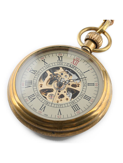 Hand-winding Brass Mechanical Pocket Watch Mens Golden Classic  Chain Gift