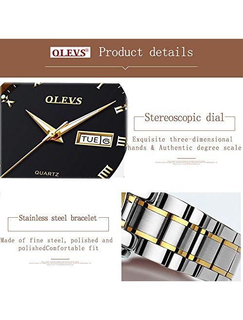 OLEVS Luxury Ladies Watches,Women's Watch with Day and Date,Female Watch for Small Wrist,Gold Stainless Steel Watches for Women,Black Roman Numerals Watch Women,Easy Read