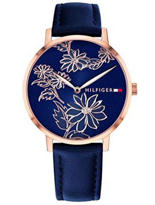 Buy Tommy Hilfiger Women's Gold Quartz Watch with Leather Calfskin Strap, Blue, 16 (Model: 1781918) online Topofstyle