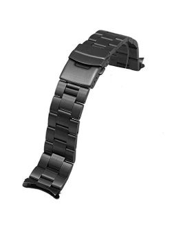 Juntan Stainless Steel Curved Solid End Tapered 20mm 22mm Watch Band Metal Watch Strap Bracelet Deployment Double FlipLock Buckle Silver, Black