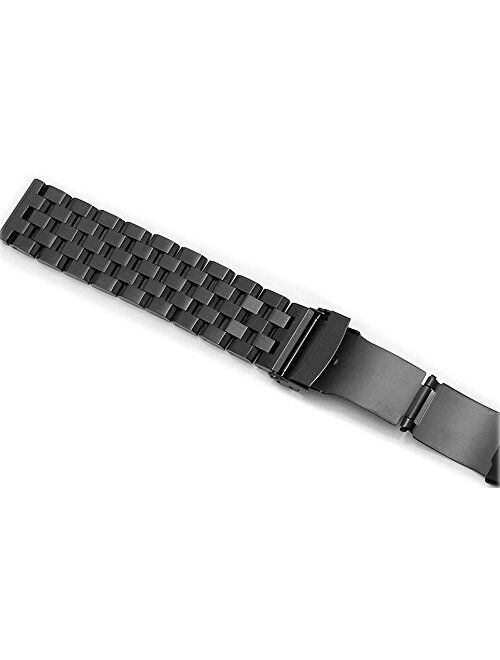Kai Tian Brushed Stainless Steel Watch Band Strap 18mm/20mm/22mm/24mm/26mm Metal Replacement Bracelet with Double-Lock Deployment Clasp for Men Women Black/Silver/Two Ton
