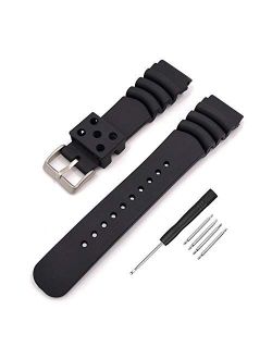 Narako Black Silicone Rubber Curved Line Watch Band 18mm 20mm 22mm 24mm Fit for Seiko Watches Extra Long Replacement Divers Model Sport Watch Strap for Men and Women