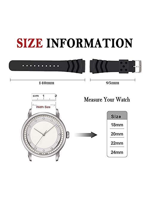 Citizen Narako Black Silicone Rubber Curved Line Watch Band 18mm 20mm 22mm 24mm Fit for Seiko Watches Extra Long Replacement Divers Model Sport Watch Strap for Men and Women
