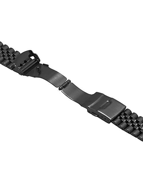 Juntan Stainless Steel Curved Ends Tapered 20mm 22mm 23mm 24mm Metal Watch Band Flexible Watch Strap Replacement Bracelet Deployment Double Flip Lock Buckle Silver Black