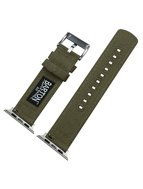Barton Canvas Watch Bands - Stainless Steel Hardware - Quick Release - Choose Color - Compatible with All Apple Watches Series 1, 2, 3, 4, & 5-38mm/40mm & 42mm/44mm