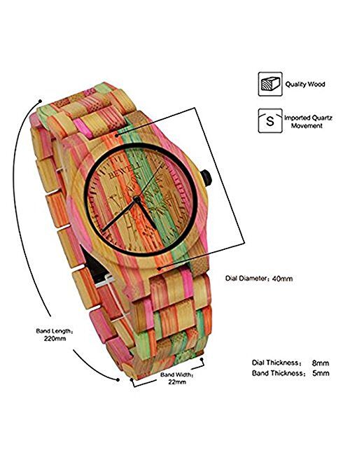 Bewell Wooden Watches Ultra-Thin Minimalist Waterproof Fashion Colorful Wood Wrist Watch for Men Unisex Dress Wooden Band