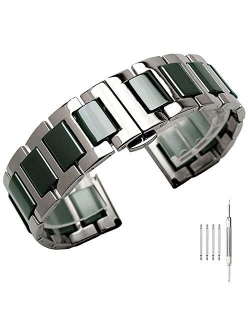 Kai Tian Stainless Steel Ceramic Watch Band Links 18mm/20mm/22mm Watch Wrist Bands Mens Watch Bracelet with Butterfly Buckle
