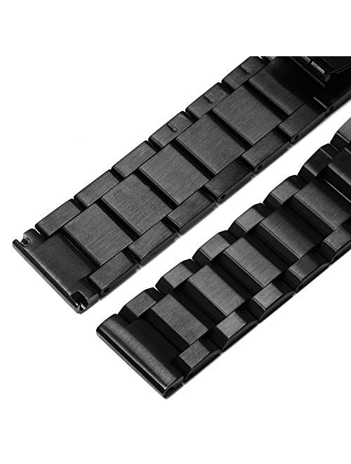 Kai Tian Stainless Steel Watch Band Brushed Finish Metal Watch Strap 18mm/20mm/22mm/24mm Double Buckle Bracelet Black,Silver & Rose Gold