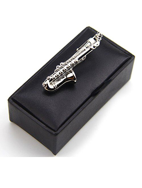 ZUNON Saxophone Tie Clips Sax Tie Bar Tacks Mens Silver Golden Tone Music Instrument Tie Clasps Musician Gifts