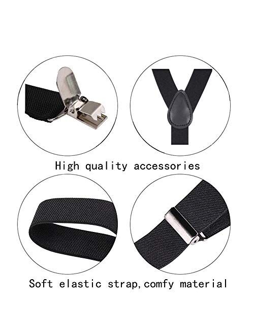 GHCHOL Suspenders for Mens with Strong Metal Clips Adjustable Elastic Y Style Leather Heavy Pants Suspender for Wedding&Party