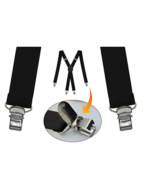 Dibi Mens Suspenders, Adjustable Elastic 1 Inch Wide Band with Heavy Duty Metal Clips, X Back Style