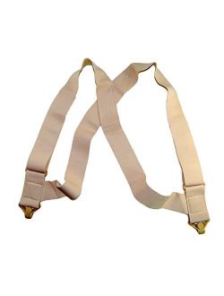 Holdup Brand 2" Wide Light tan hidden Under-Up side clip Suspenders with Patented Jumbo Tan Gripper Clasps