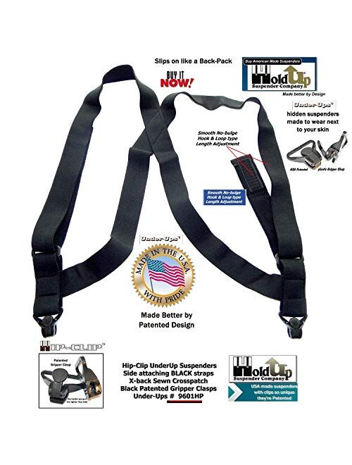 Holdup Brand Black hidden Undergarment Hip Clip no-alarm Suspenders with Patented Gripper Clasps