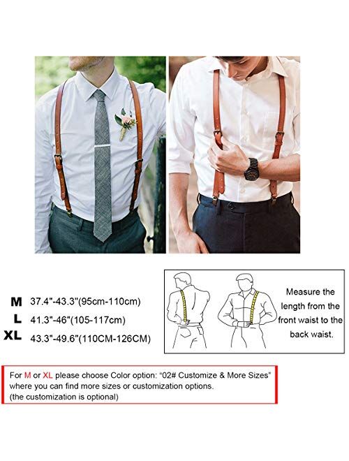 Leather Suspenders For Men Y Back Design Adjustable Brown Genuine Leather Suspenders Personalized groomsmen gifts