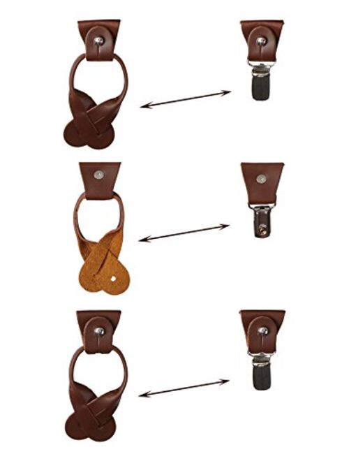 Jacob Alexander Men's Polka Dot Y-Back Suspenders Braces Convertible Leather Ends and Clips