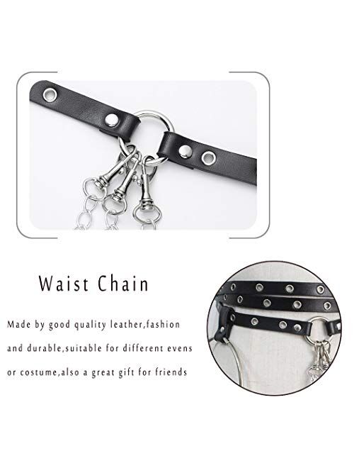 Nicute Punk Leather Waist Chain Belt Layered Ring Belly Chains Dance Body Accessories for Women and Girls (Black)