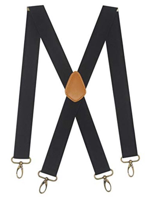 Doloise Men’s Heavy Duty Belt Loops X Back 1.4 Inch Suspenders with 4 Snap Hooks