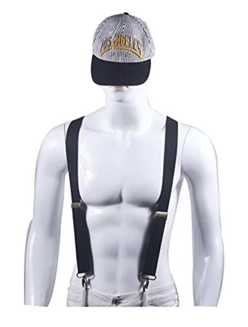 Doloise Men’s Heavy Duty Belt Loops X Back 1.4 Inch Suspenders with 4 Snap Hooks