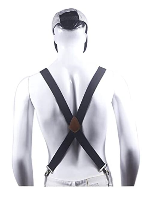 Doloise Men’s Heavy Duty Belt Loops X Back 1.4 Inch Suspenders with 4 Snap Hooks