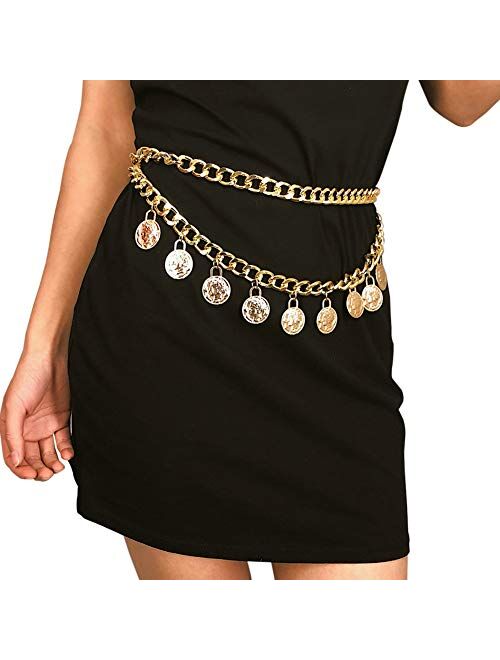 XY Fancy Chain Belt for Women, Multilayer Waist Chain Adjustable Metal Long Tassel Waistbands for Dress Coat Jeans