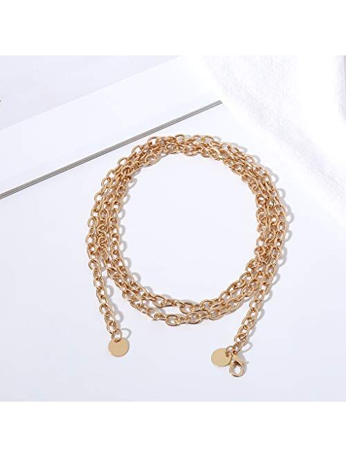 Jurxy Multilayer Alloy Waist Chain Body Chain for Women Golden Waist Belt Pendant Belly Chain Adjustable Body Harness for Jeans Dresses – Gold Style 5