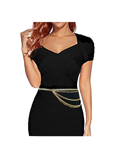 Women's Dressy, Casual Hang Low Multi Link Chain 4 or 5 Layer Waist Chain Belt in Gold, Silver Tone