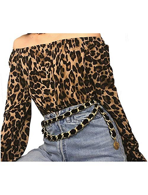 Mrotrida Women's Chain Belts Fashion Layered Flocking Cloth Belts for Dress Vest Jeans for Waistline:25-35 inch