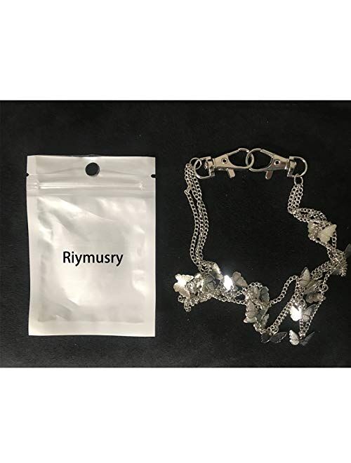 Riymusry Punk Body Chain Goth Street Butterfly Belt Waist Chain Pants Chain Multi Layer Hiphop Hook Trousers Keychain Jewelry for Male Women (Silver)