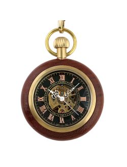 Black Dial Hand-winding Mechanical Mens Pocket Watch Golden With Chain Open Face
