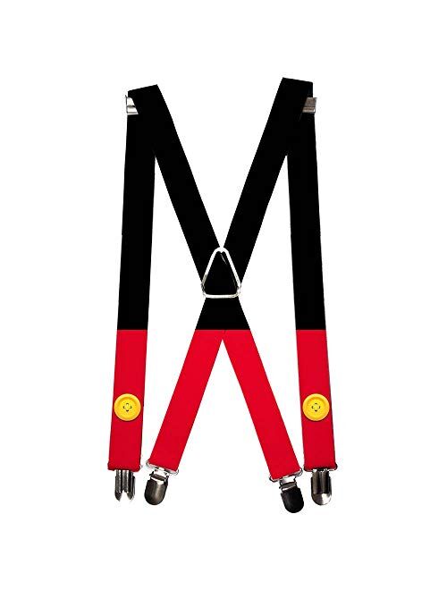 Disney Suspenders Mickey Mouse Bounding Buttons Black Red Yellows 1.0 Inch Wide
