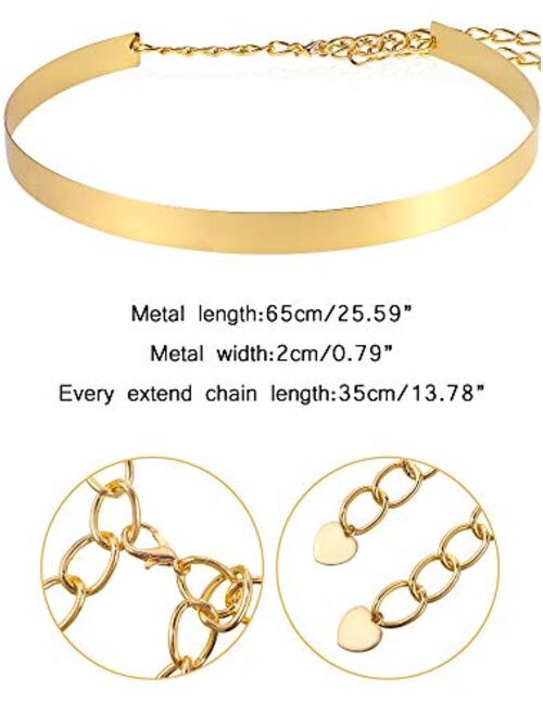 3 Pieces Gold Belts for Women, Fashion Belts Metal Waist Belt Shiny Polished Adjustable Metal Mirror Waist Belt Full Metal Polished Mirror Waist Chain Belt for Dresses, C