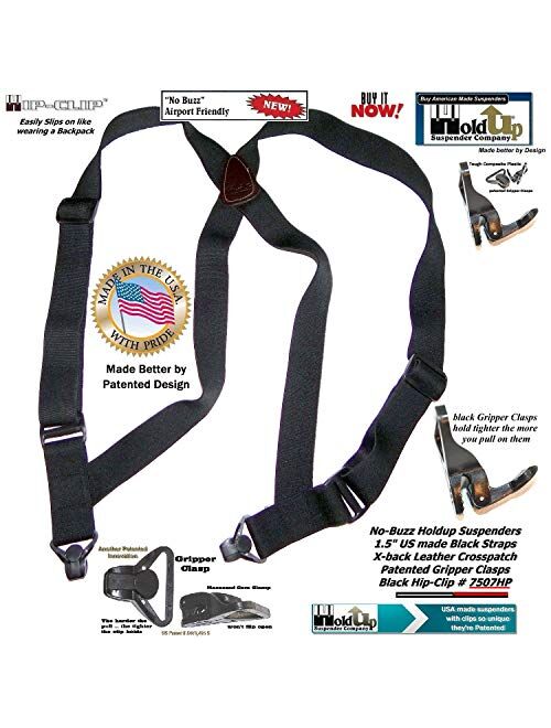 HoldUp Brand No-Buzz airport friendly Hip-clip Style Suspenders with Strong Plastic Gripper Clasps
