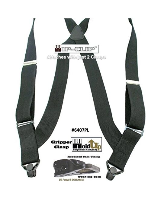 Hold-Up Black Hip-clip Style Suspenders 1 1/2" Wide with Patented Gripper Clasps