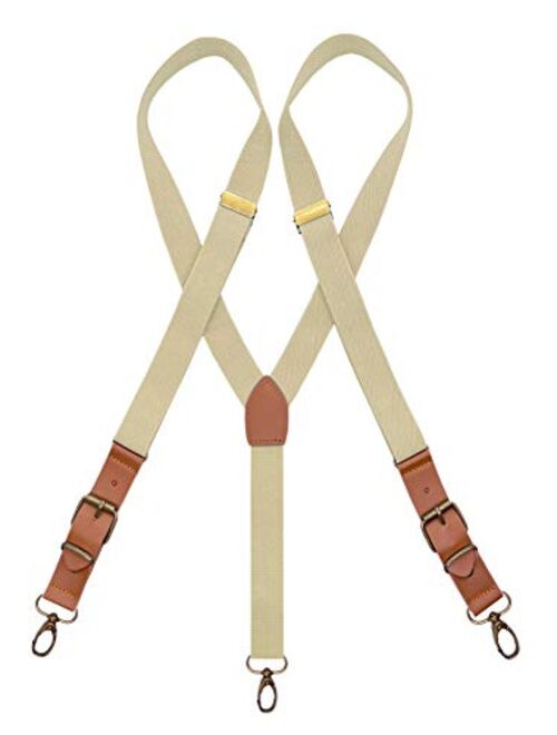 MENDENG Adjustable Suspenders for Men Bronze Metal Clips Braces with Leather