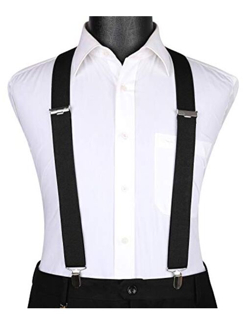 Mens Suspenders Strong Clips Heavy Duty X- Back 1.4 Inch Adjustable Suspenders Elastic Braces for Work Wedding Party
