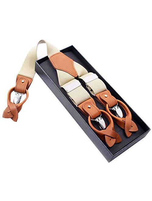 MENDENG Men's Suspenders Braces Leather Strap Father/Husband's Gift 6 Buttons