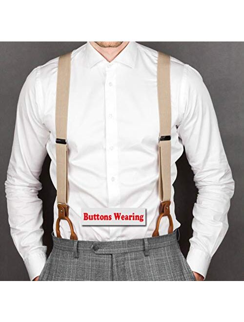 MENDENG Men's Suspenders Braces Leather Strap Father/Husband's Gift 6 Buttons