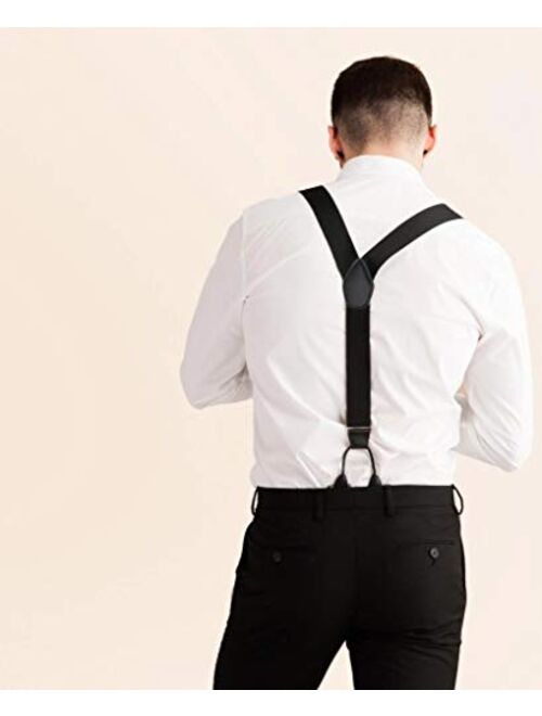 Mens Adjustable Button End Suspenders - Y-Back Elastic Tuxedo Suspenders with Heavy Duty Leather Buttons End