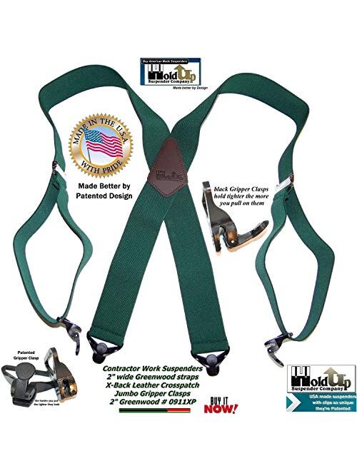 Hold-Ups Heavy Duty Greenwood Green Work Suspenders w/patented Gripper Clasps 0911XP