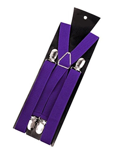 Alizeal Solid Skinny Suspenders X Shape for Men with 4 Clips