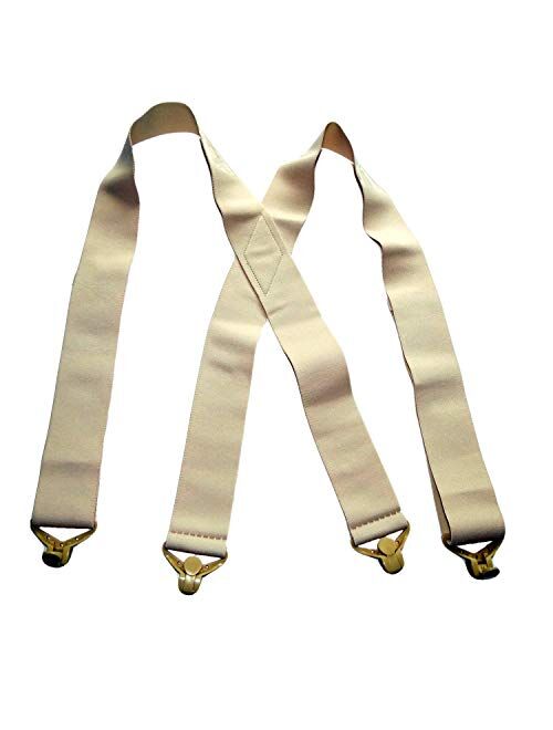 Holdup Brand USA made 2" Wide Undergarment Hidden Beige Suspenders in X-back style with Patented no-alarm composite plastic Gripper Clasps