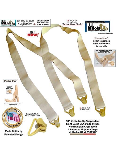 Hold-Ups Beige XL 1 1/2" wide Undergarment Suspender X-Back Patented Gripper Clasps