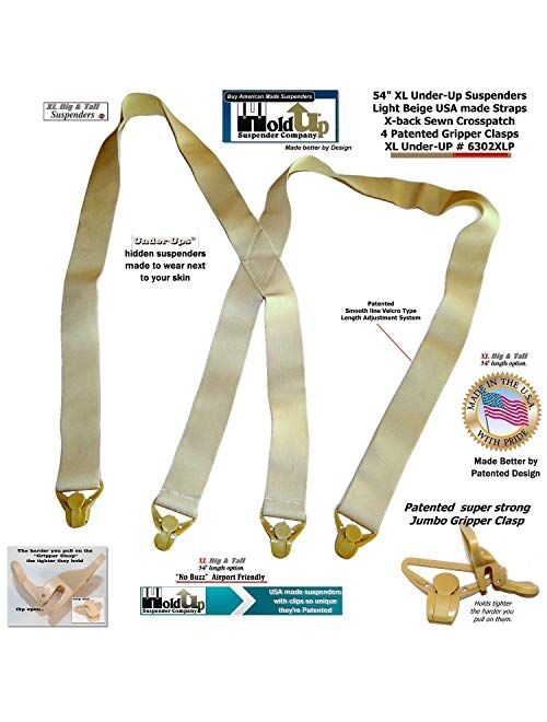 Hold-Ups Beige XL 1 1/2" wide Undergarment Suspender X-Back Patented Gripper Clasps