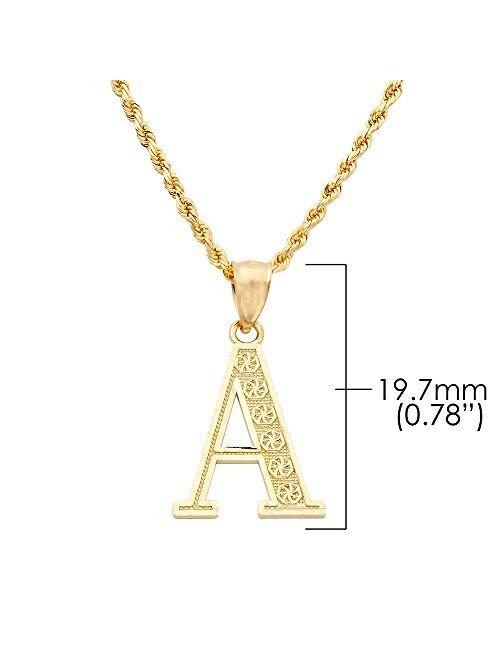 LoveBling 10K Yellow Gold Diamond Cut A to Z Alphabet Initial Letter Charm Necklace Pendant (Small Size)