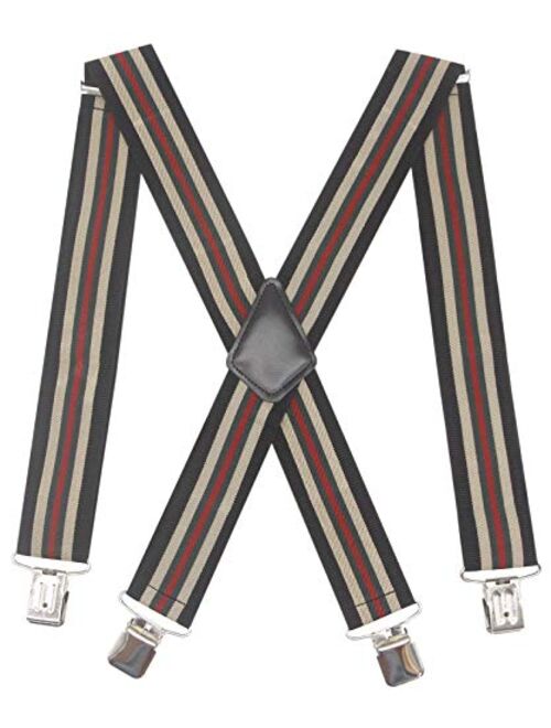 Mens 2 Inch Wide Suspenders Heavy Duty Strong Clips Adjustable Elastic Braces Big and Tall X-Back